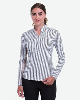 EPNY Polo - 122 Bi Colour Print Zip Mock Long Sleeve Polo